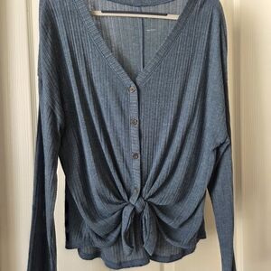 Blue Knotted V-Neck Women's Top